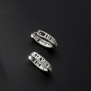 Silver Rome numbers Huggie Earrings-SH006 Silver